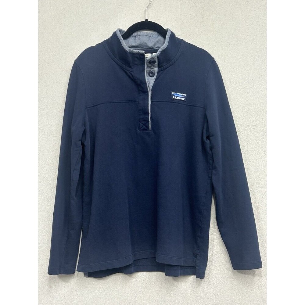 LL Bean Rugby Pullover Mens Medium Blue 1/4 Button Collar Preppy Nautical